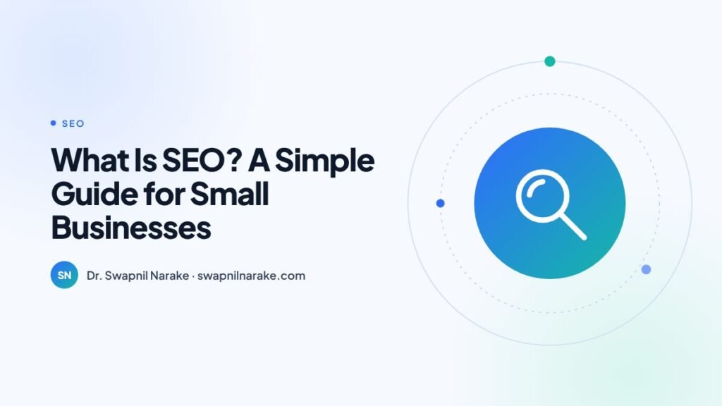 Search bar and magnifying glass over a small business website, illustrating what SEO is